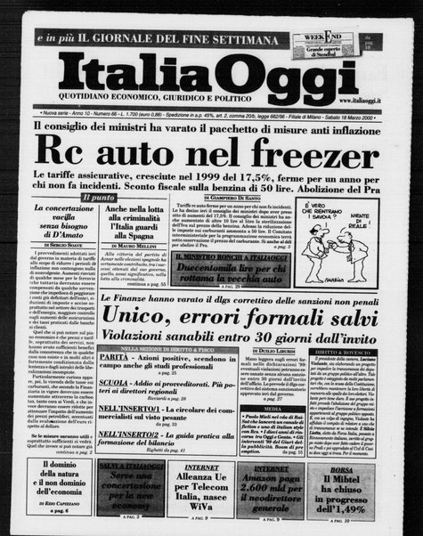 Italia oggi : quotidiano di economia finanza e politica